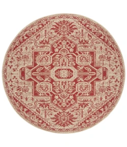 Safavieh Beach House BHS138 Red / Creme 4' X 4' Round Area Rug