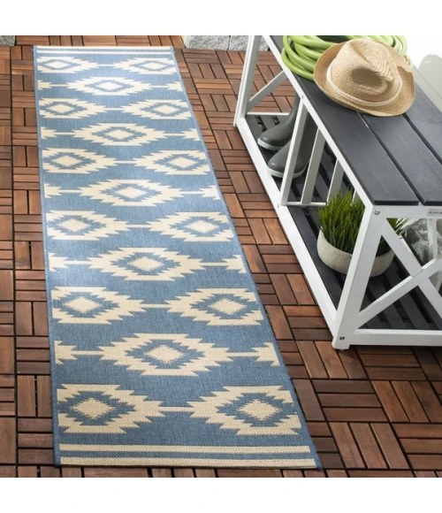 Safavieh Beach House BHS171 Cream / Blue 2'-2" X 6' Runner Area Rug