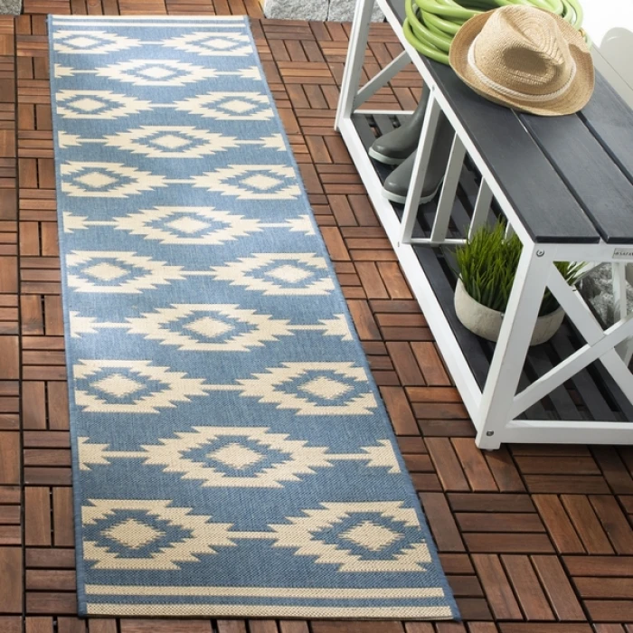 Safavieh Beach House BHS171 Cream / Blue 2'-2" X 12' Runner Area Rug
