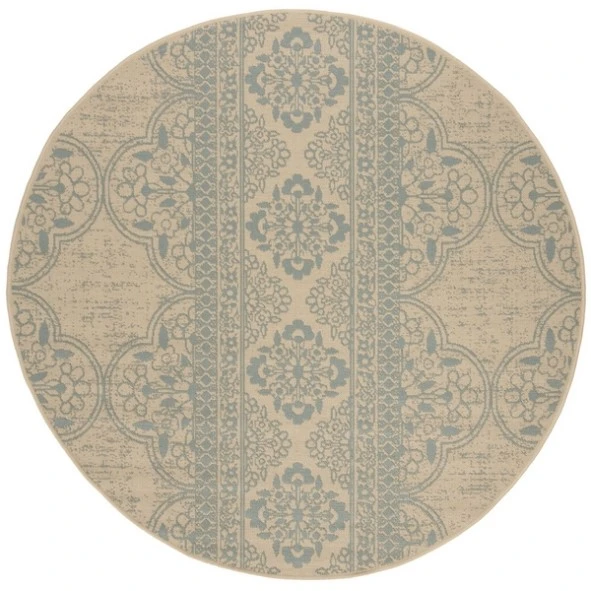 Safavieh Beach House BHS174 Aqua / Cream 8' X 8' Round Area Rug