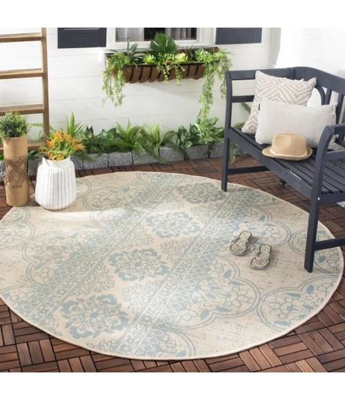 Safavieh Beach House BHS174 Aqua / Cream 4' X 4' Round Area Rug