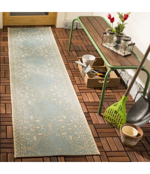 Safavieh Beach House BHS174 Cream / Aqua 2'-2" X 10' Runner Area Rug