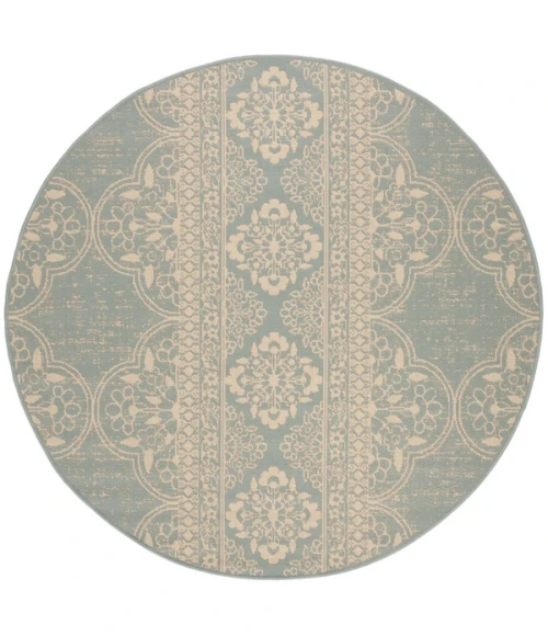 Safavieh Beach House BHS174 Cream / Aqua 4' X 4' Round Area Rug