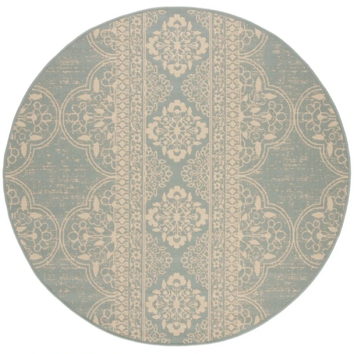 Safavieh Beach House BHS174 Cream / Aqua 8' X 8' Round Area Rug
