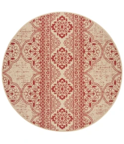 Safavieh Beach House BHS174 Red / Creme 4' X 4' Round Area Rug
