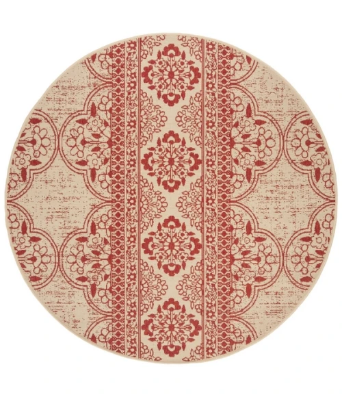 Safavieh Beach House BHS174 Red / Creme 4' X 4' Round Area Rug