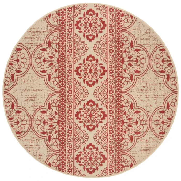 Safavieh Beach House BHS174 Red / Creme 4' X 4' Round Area Rug