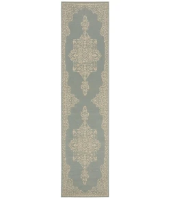 Safavieh Beach House BHS180 Cream / Aqua 2'-2" X 10' Runner Area Rug
