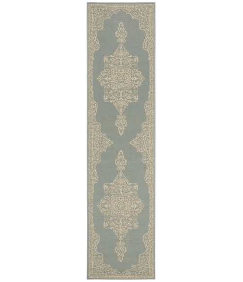 Safavieh Beach House BHS180 Cream / Aqua 2'-2" X 12' Runner Area Rug