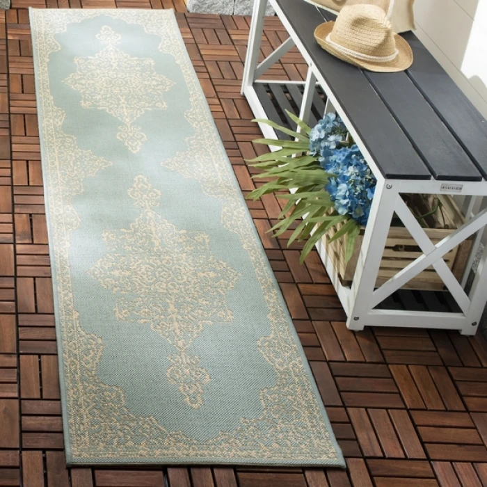 Safavieh Beach House BHS180 Cream / Aqua 2'-2" X 10' Runner Area Rug