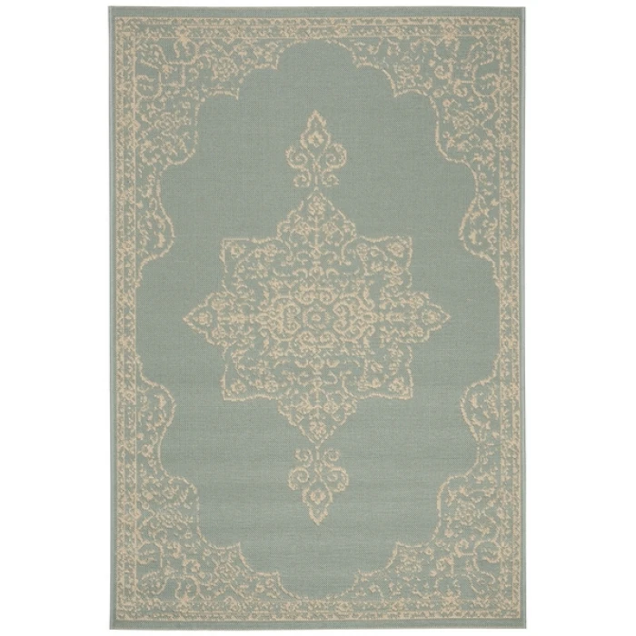Safavieh Beach House BHS180 Cream / Aqua 2'-2" X 4' Accent Area Rug