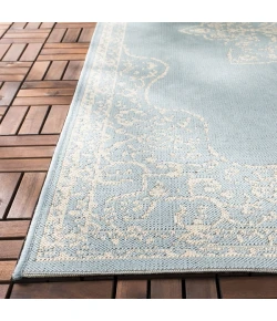 Safavieh Beach House BHS180 Cream / Aqua 8' X 8' Round Area Rug