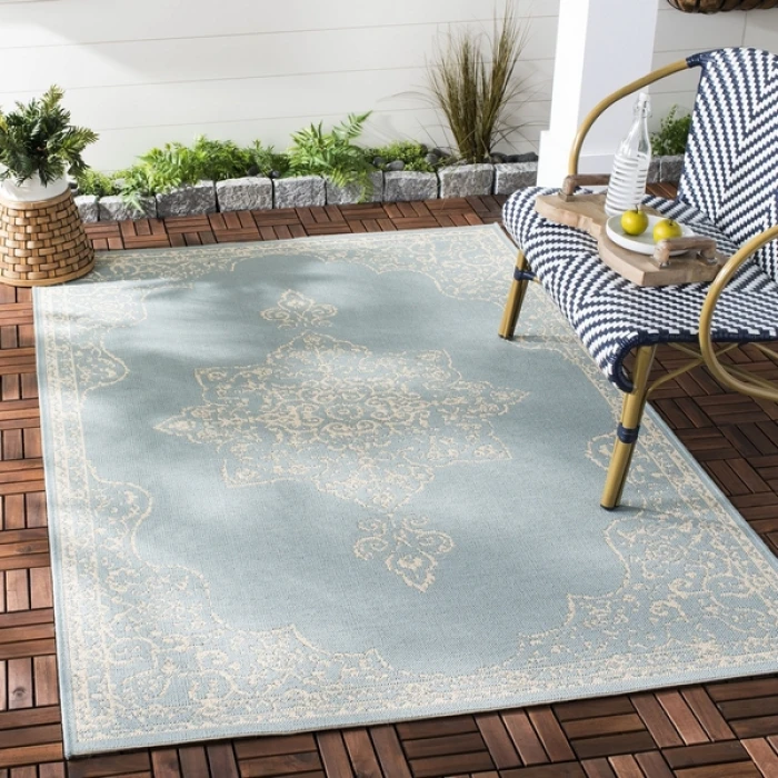 Safavieh Beach House BHS180 Cream / Aqua 2'-2" X 4' Accent Area Rug