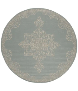 Safavieh Beach House BHS180 Cream / Aqua 8' X 8' Round Area Rug