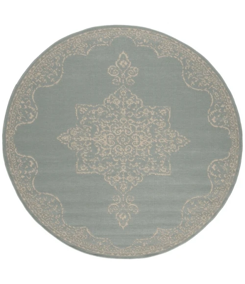 Safavieh Beach House BHS180 Cream / Aqua 8' X 8' Round Area Rug