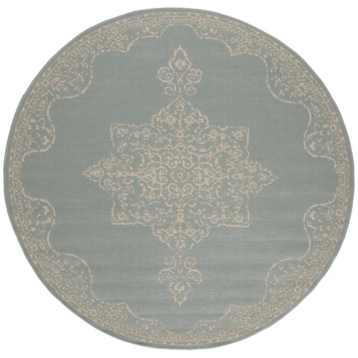 Safavieh Beach House BHS180 Cream / Aqua 8' X 8' Round Area Rug