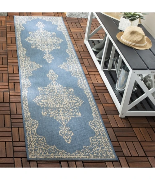 Safavieh Beach House BHS180 Cream / Blue 2'-2" X 10' Runner Area Rug