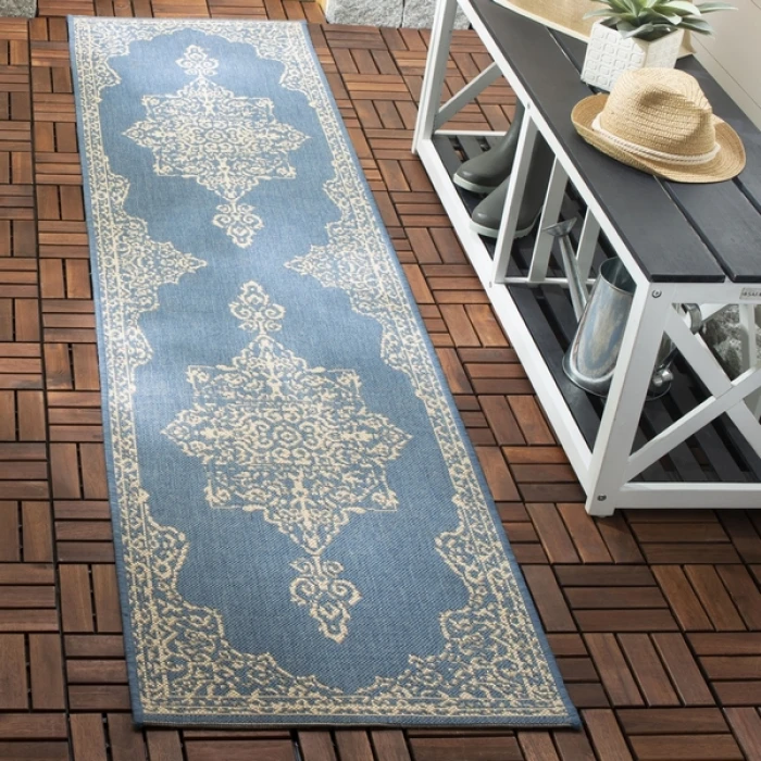 Safavieh Beach House BHS180 Cream / Blue 2'-2" X 8' Runner Area Rug