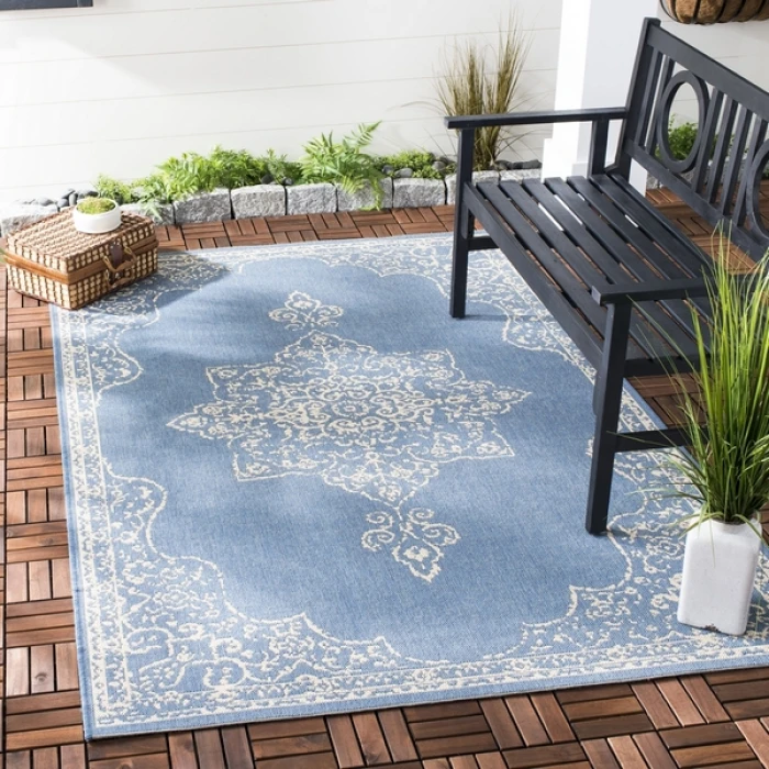 Safavieh Beach House BHS180 Cream / Blue 2'-2" X 4' Accent Area Rug