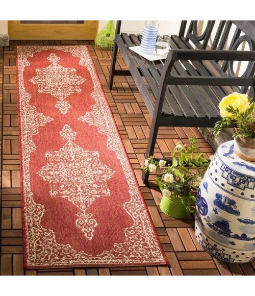 Safavieh Beach House BHS180 Red / Creme 2'-2" X 8' Runner Area Rug