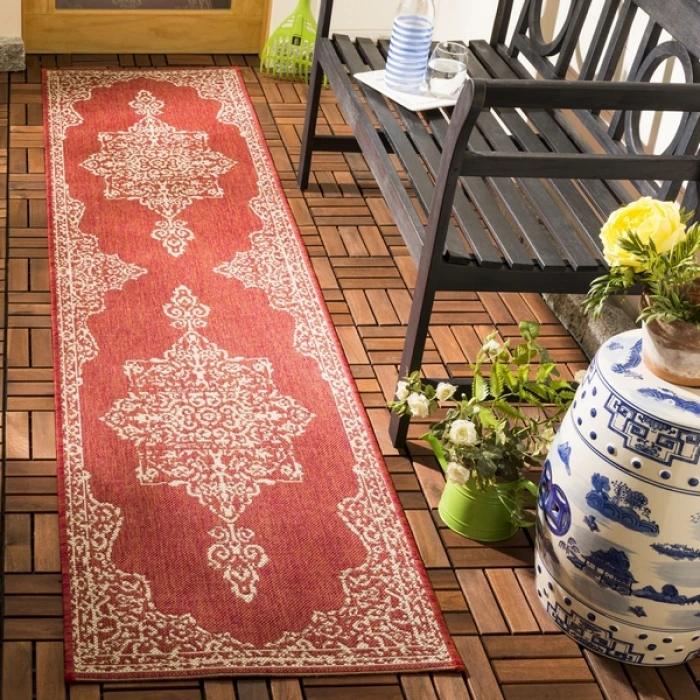 Safavieh Beach House BHS180 Red / Creme 2'-2" X 8' Runner Area Rug