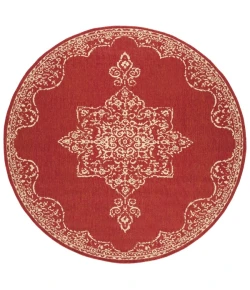 Safavieh Beach House BHS180 Red / Creme 6'-7" X 6'-7" Round Area Rug