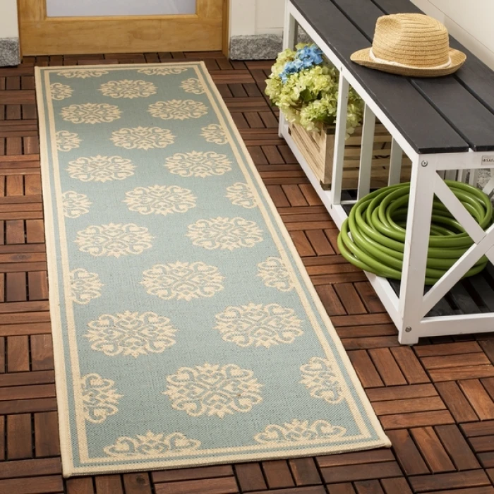 Safavieh Beach House BHS181 Aqua / Cream 2'-2" X 10' Runner Area Rug