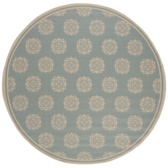 Safavieh Beach House BHS181 Aqua / Cream 8' X 8' Round Area Rug