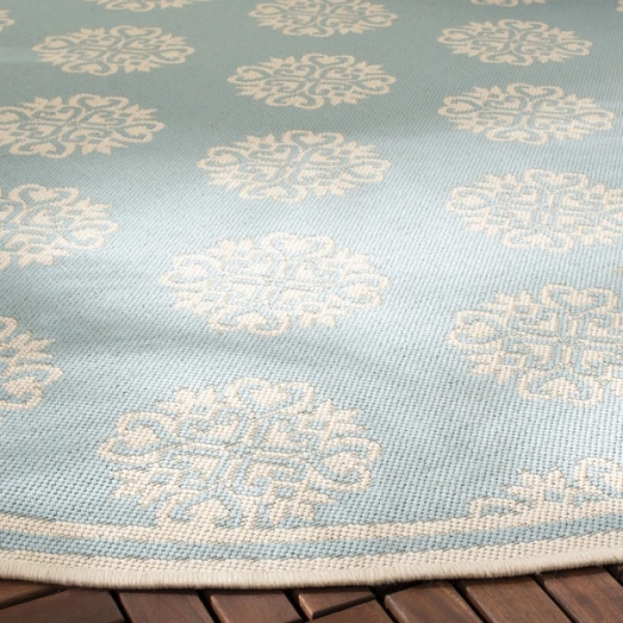 Safavieh Beach House BHS181 Aqua / Cream 8' X 8' Round Area Rug