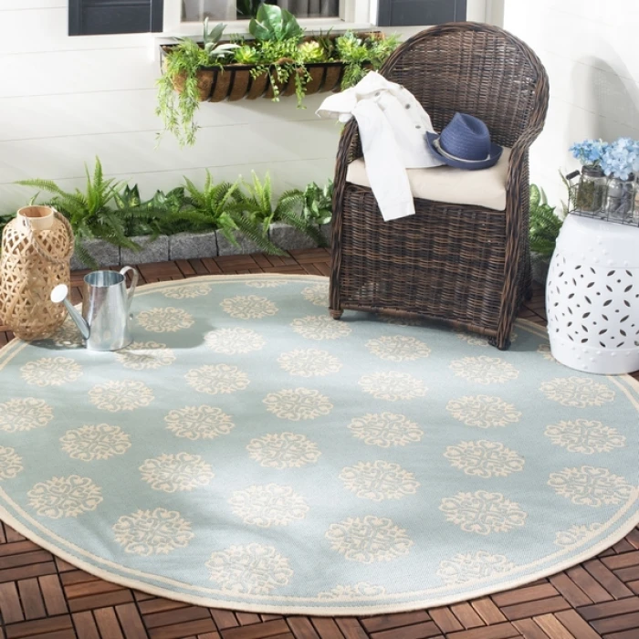 Safavieh Beach House BHS181 Aqua / Cream 8' X 8' Round Area Rug