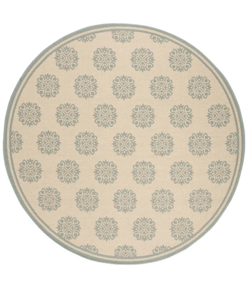 Safavieh Beach House BHS181 Cream / Aqua 8' X 8' Round Area Rug