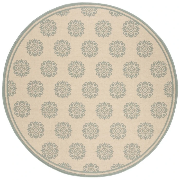 Safavieh Beach House BHS181 Cream / Aqua 8' X 8' Round Area Rug