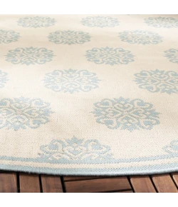 Safavieh Beach House BHS181 Cream / Aqua 4' X 4' Round Area Rug