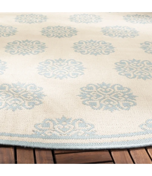 Safavieh Beach House BHS181 Cream / Aqua 8' X 8' Round Area Rug