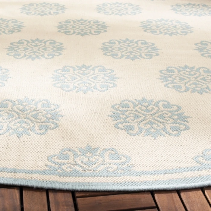 Safavieh Beach House BHS181 Cream / Aqua 8' X 8' Round Area Rug