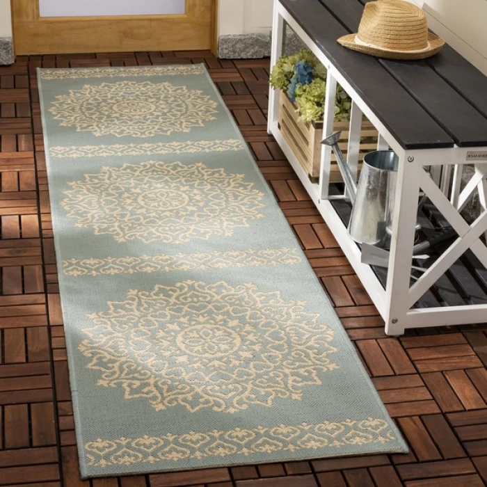 Safavieh Beach House BHS183 Cream / Aqua 2'-2" X 12' Runner Area Rug