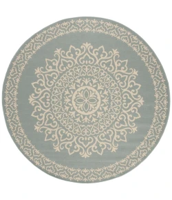 Safavieh Beach House BHS183 Cream / Aqua 8' X 8' Round Area Rug