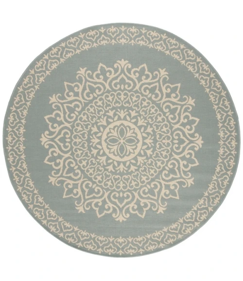 Safavieh Beach House BHS183 Cream / Aqua 8' X 8' Round Area Rug