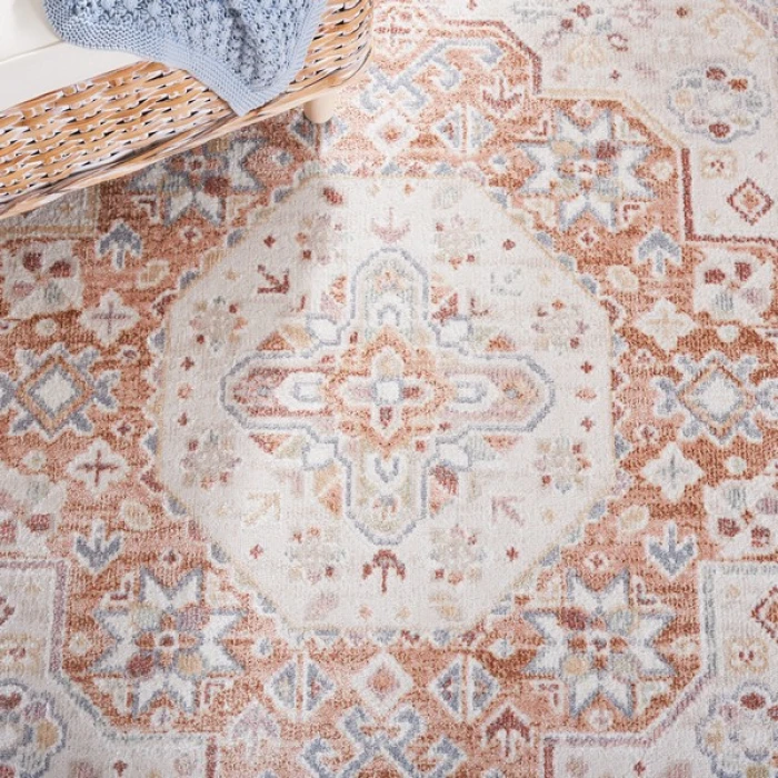 Safavieh Blair Washable BLR202 Beige / Rust 6'-7" X 6'-7" Square Area Rug