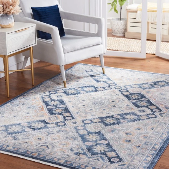 Safavieh Blair Washable BLR220 Grey / Navy 4' X 6' Rectangle Area Rug