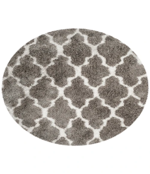 Safavieh Barcelona Shag BSG319 Silver / Ivory 5' X 5' Round Area Rug