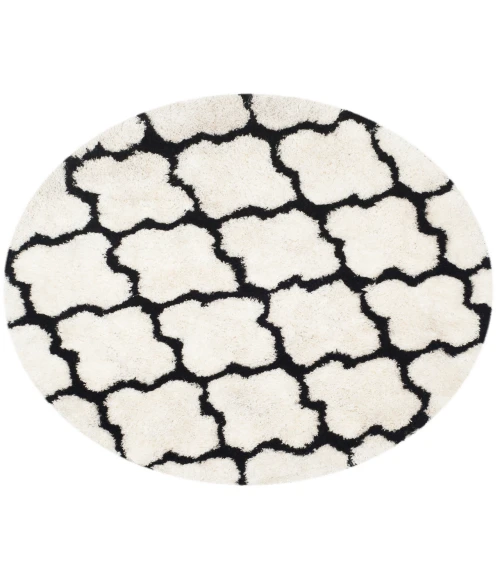Safavieh Barcelona Shag BSG319 Ivory / Black 5' X 5' Round Area Rug