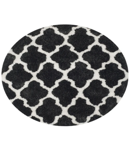 Safavieh Barcelona Shag BSG319 Graphite / Ivory 5' X 5' Round Area Rug