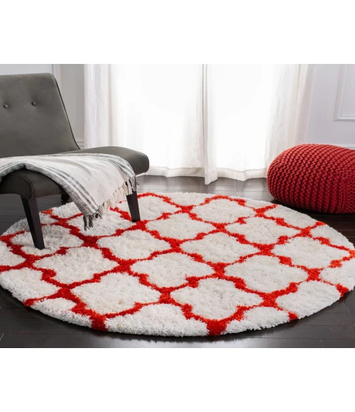 Safavieh Barcelona Shag BSG319 Ivory / Rust 5' X 5' Round Area Rug