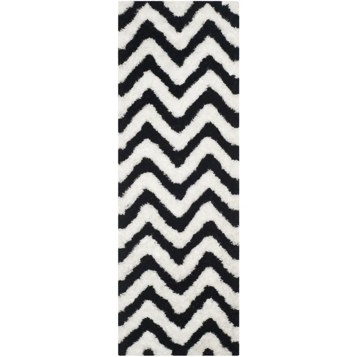 Safavieh Barcelona Shag BSG320 Ivory / Black 2'-3" X 8' Runner Area Rug