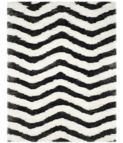 Safavieh Barcelona Shag BSG320 Graphite / Ivory 2'-3" X 7' Runner Area Rug
