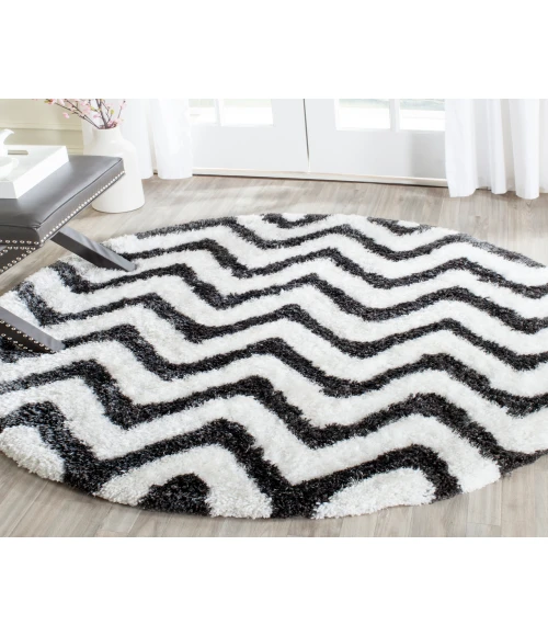 Safavieh Barcelona Shag BSG320 Graphite / Ivory 5' X 5' Round Area Rug