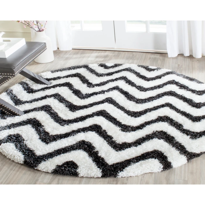 Safavieh Barcelona Shag BSG320 Graphite / Ivory 5' X 5' Round Area Rug