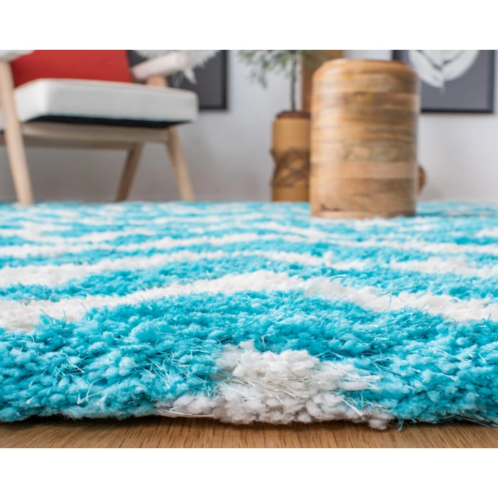Safavieh Barcelona Shag BSG320 Ivory / Blue 5' X 5' Round Area Rug