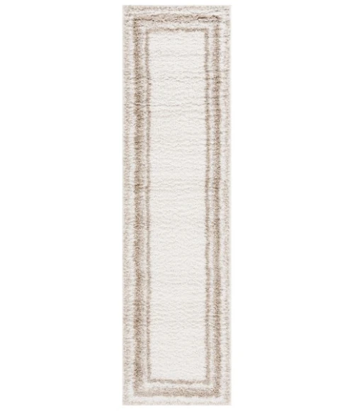 Safavieh Border & Stripe Shag BSP251 Ivory / Beige 2'-2" X 8' Runner Area Rug